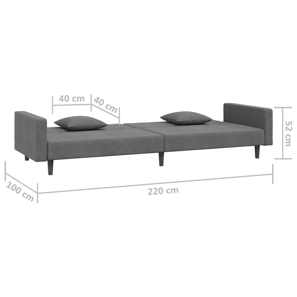 vidaXL Schlafsofa 2-Sitzer mit 2 Kissen Dunkelgrau Samt