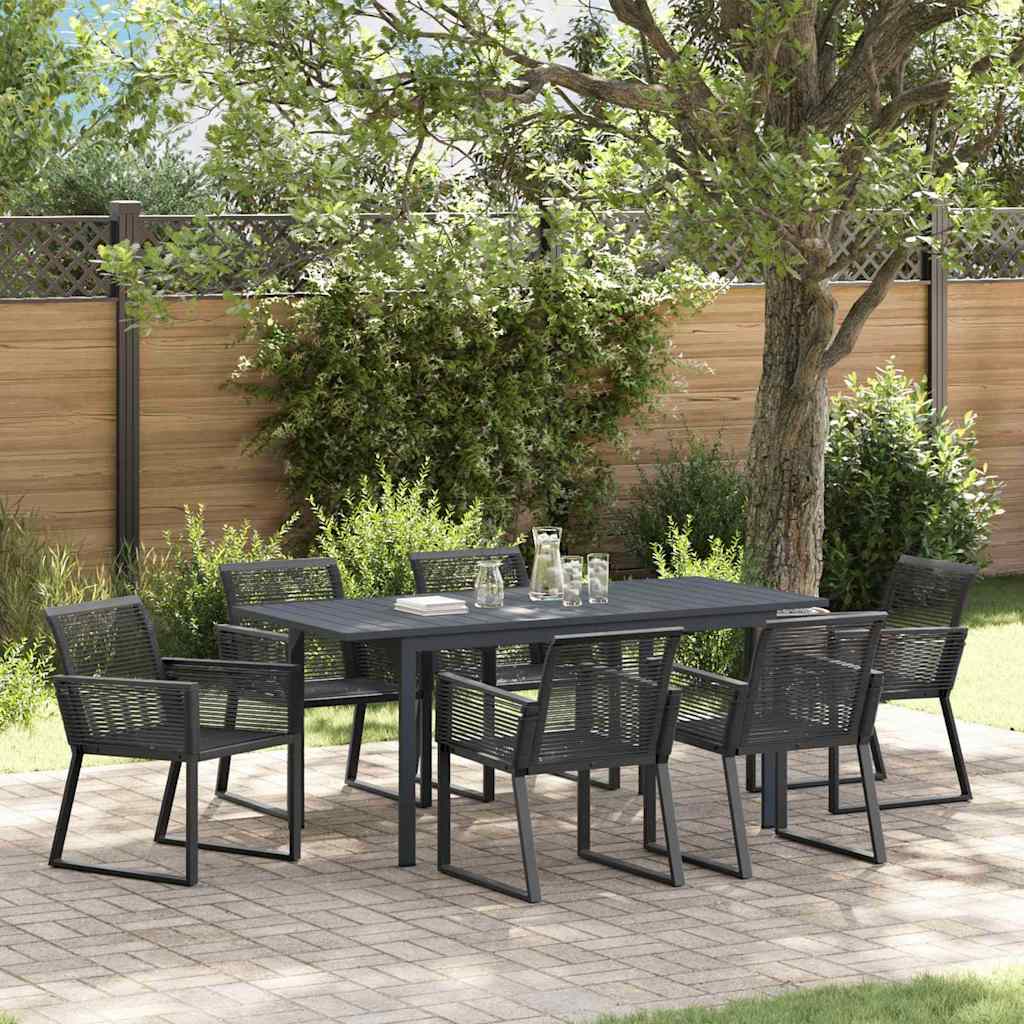 vidaXL Garten Essgruppe 7 pcs Schwarz Poly-Rattan