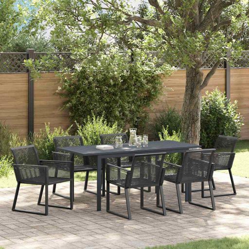 vidaXL Garten Essgruppe 7 pcs Schwarz Poly-Rattan