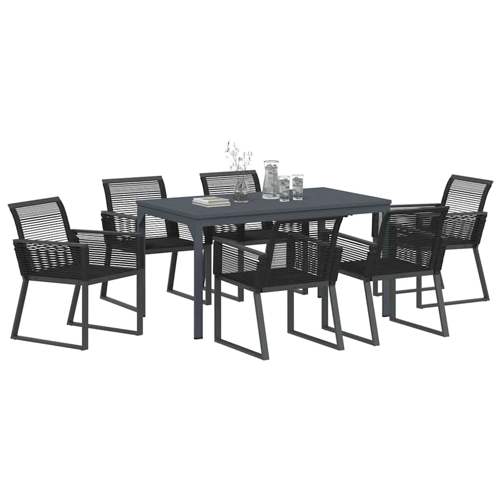 vidaXL Garten Essgruppe 7 pcs Schwarz Poly-Rattan