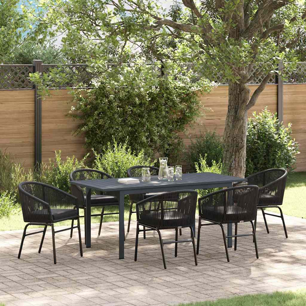 vidaXL Garten Essgruppe 7 pcs Schwarz Poly-Rattan
