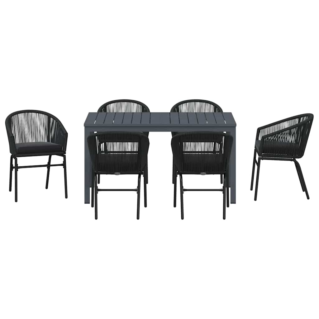 vidaXL Garten Essgruppe 7 pcs Schwarz Poly-Rattan