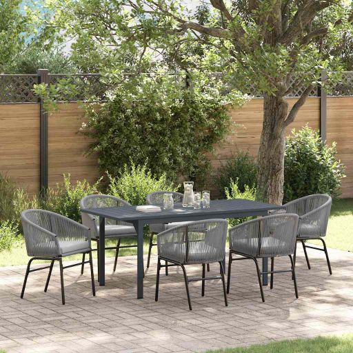 vidaXL Garten Essgruppe 7 pcs Schwarz Poly-Rattan
