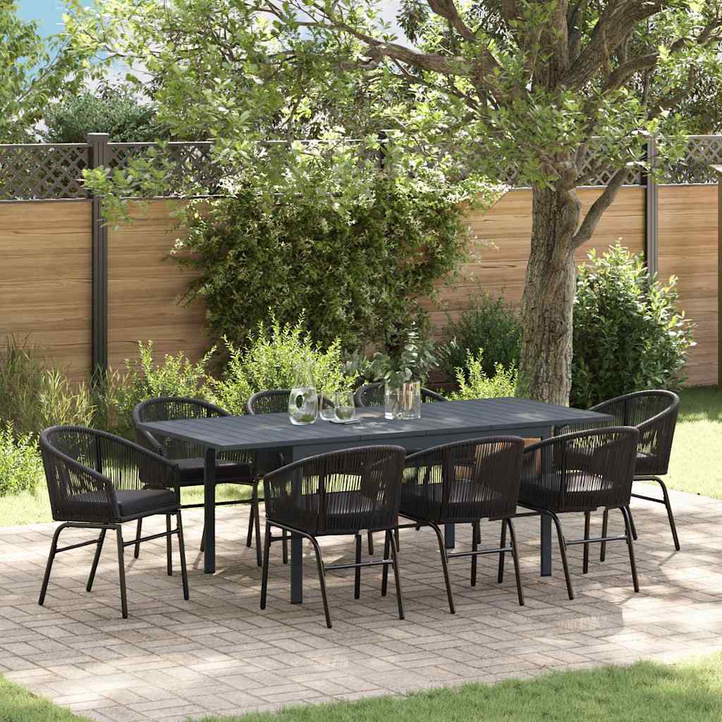 vidaXL Garten Essgruppe 9 pcs Schwarz Poly-Rattan