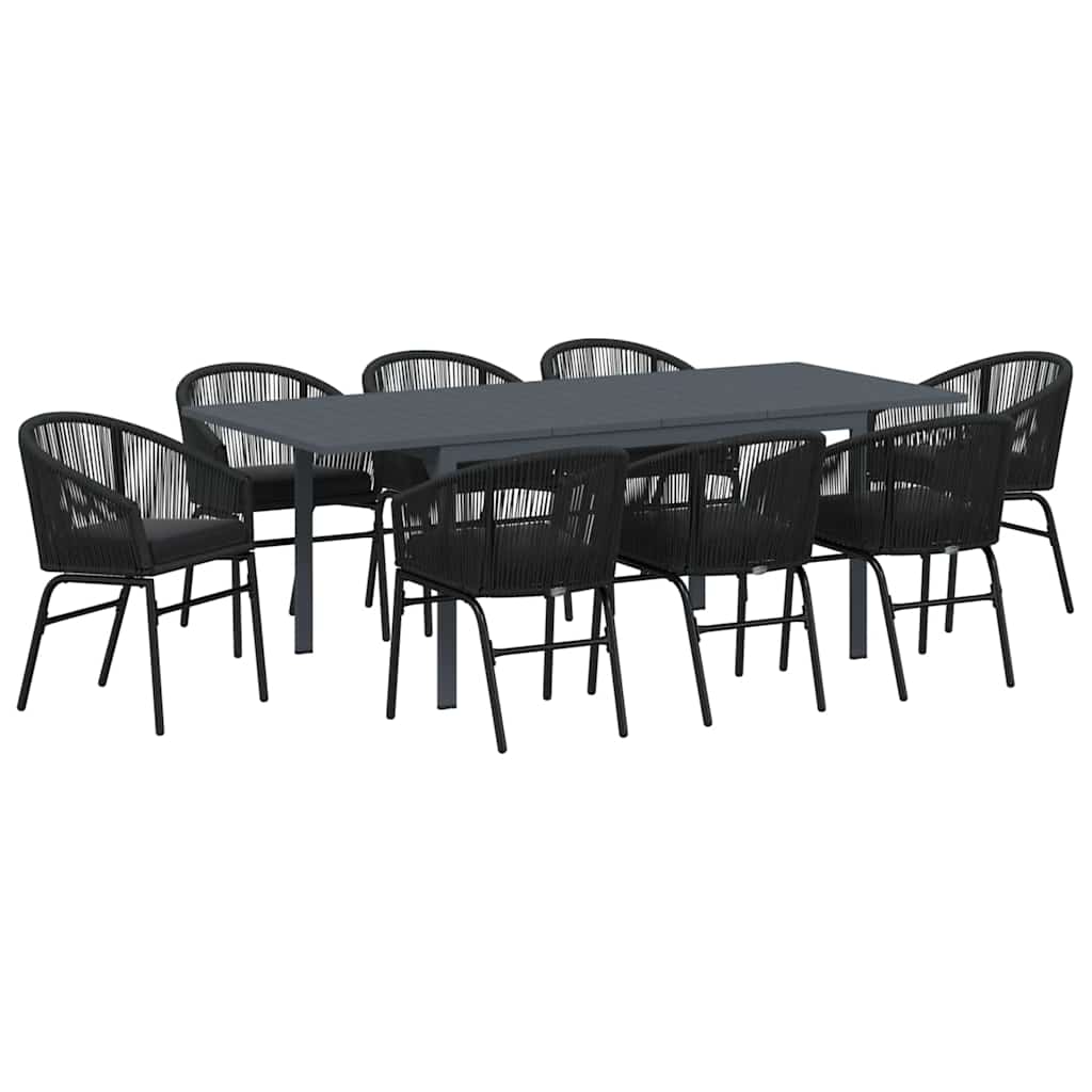 vidaXL Garten Essgruppe 9 pcs Schwarz Poly-Rattan