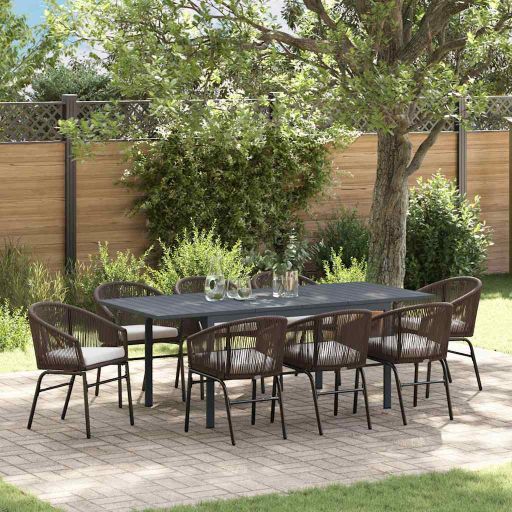 vidaXL Garten Essgruppe 9 pcs Schwarz Poly-Rattan