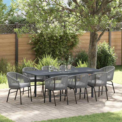 vidaXL Garten Essgruppe 9 pcs Schwarz Poly-Rattan