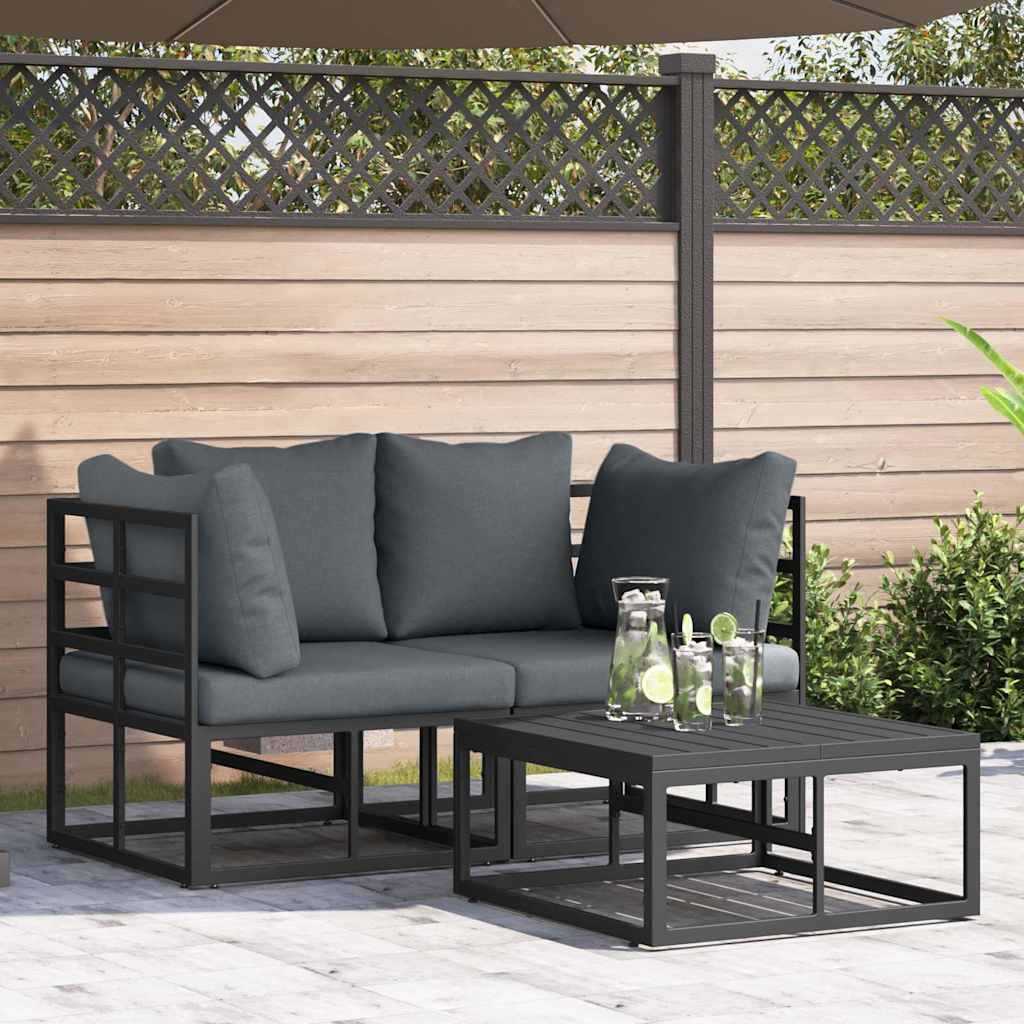 vidaXL Gartensofa-set 3 pcs Schwarz Metall