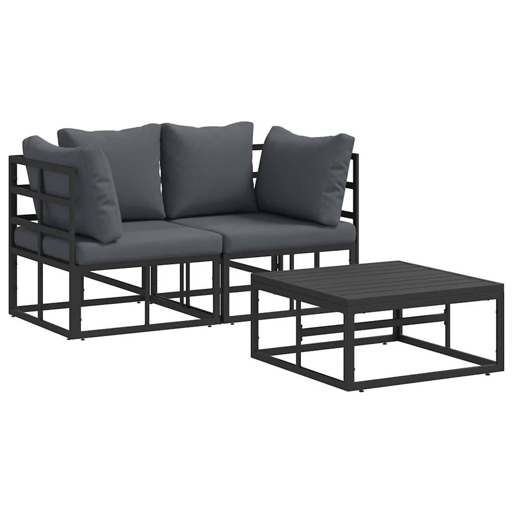 vidaXL Gartensofa-set 3 pcs Schwarz Metall