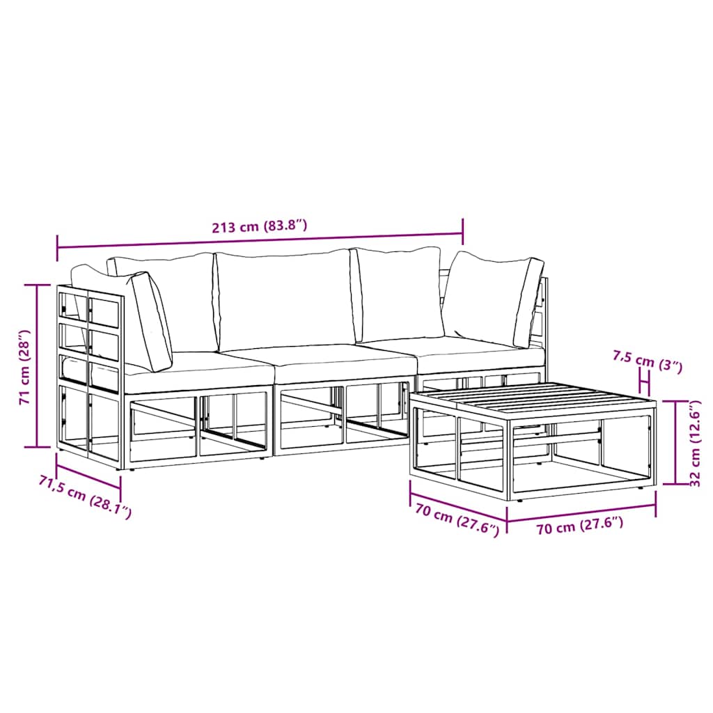 vidaXL Gartensofa-set 4 pcs Schwarz Metall