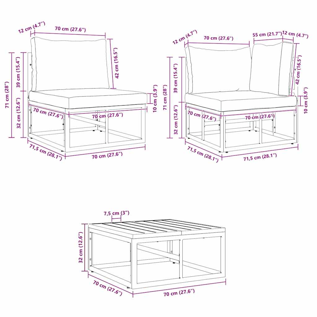 vidaXL Gartensofa-set 4 pcs Schwarz Metall