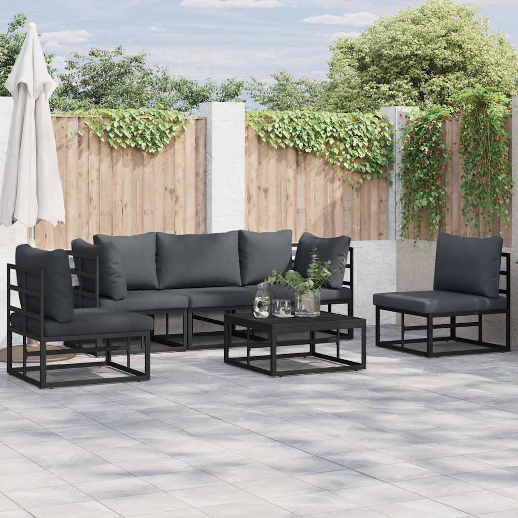 vidaXL Gartensofa-set mit Kissen 5 pcs Schwarz Aluminium