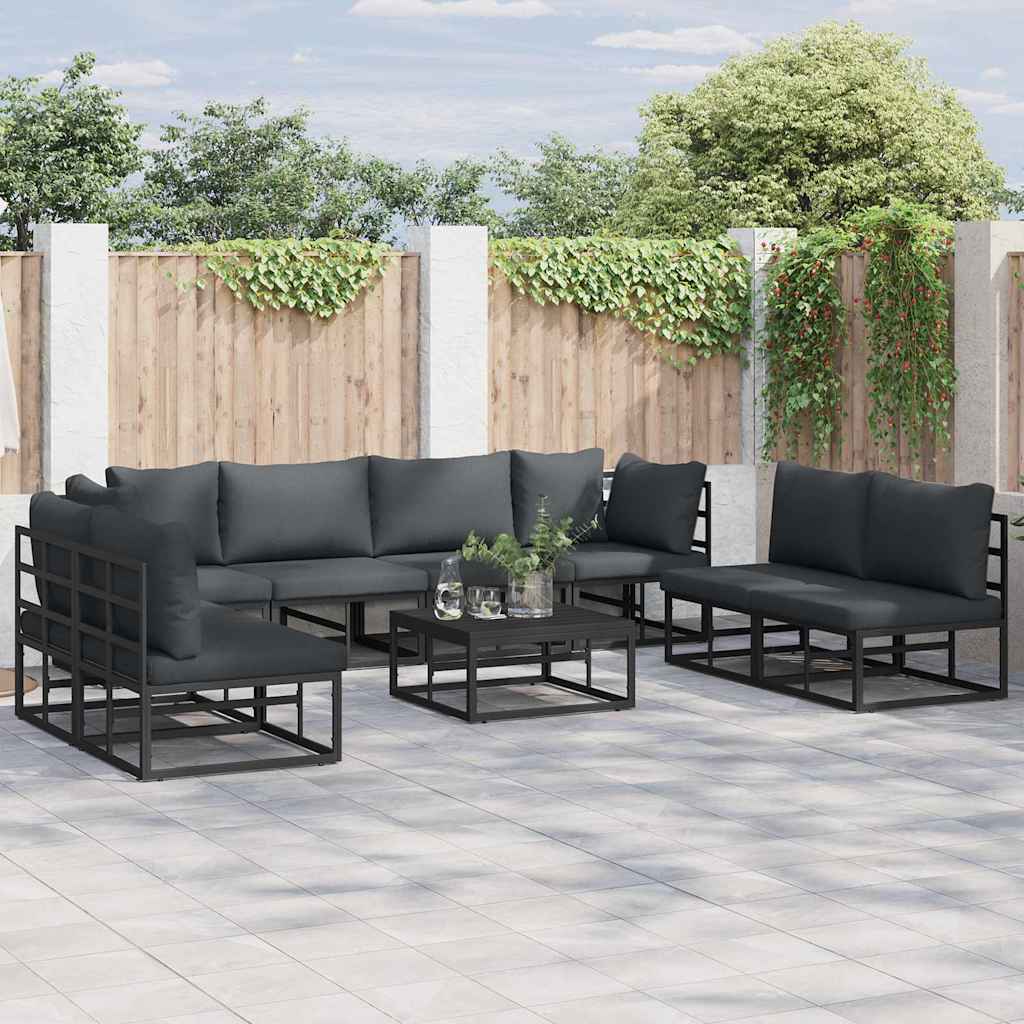 vidaXL Gartensofa-set mit Kissen 8 pcs Schwarz Aluminium