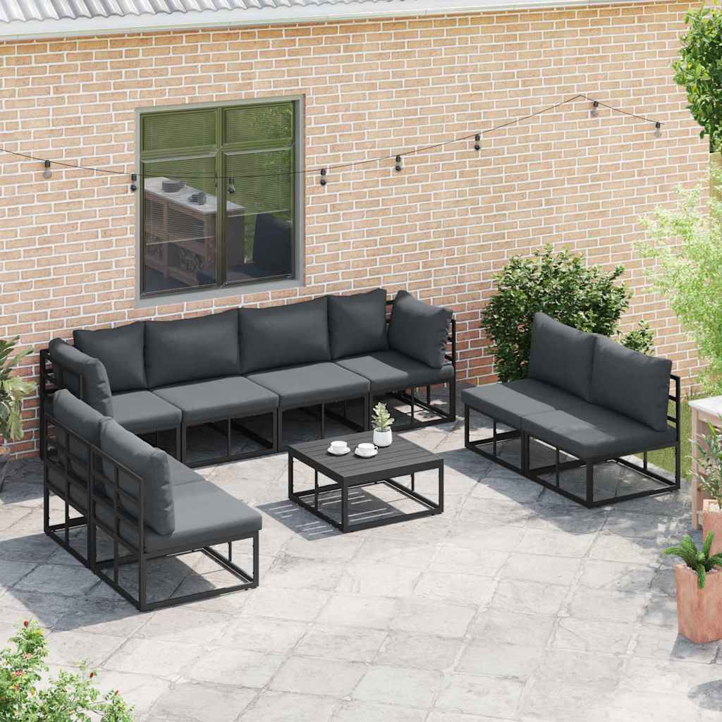 vidaXL Gartensofa-set mit Kissen 8 pcs Schwarz Aluminium