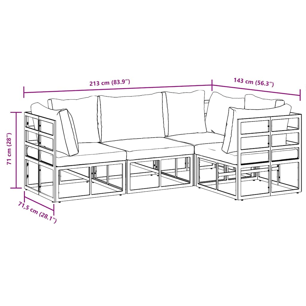 vidaXL Gartensofa-set mit Kissen 4 pcs Schwarz Aluminium