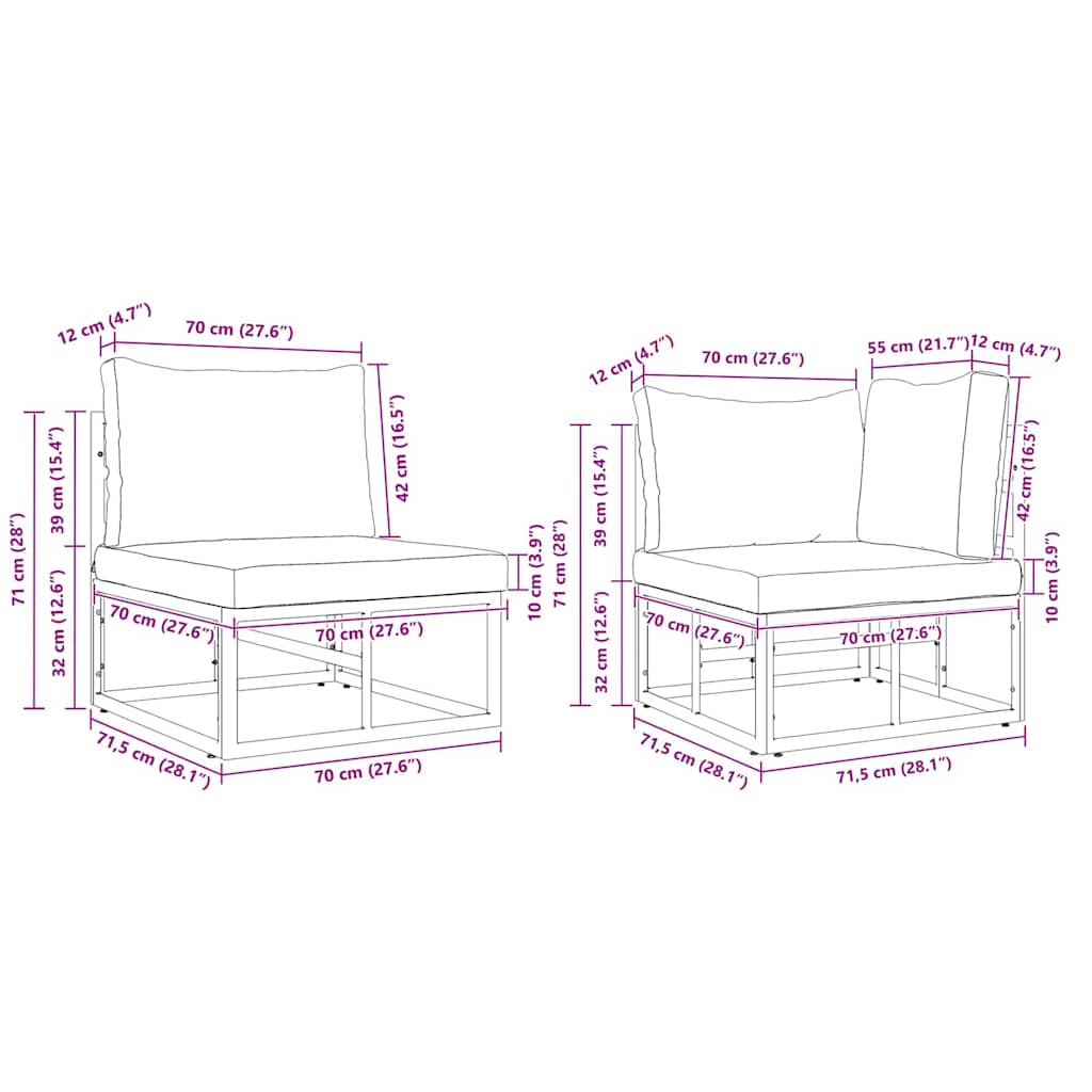 vidaXL Gartensofa-set mit Kissen 4 pcs Schwarz Aluminium