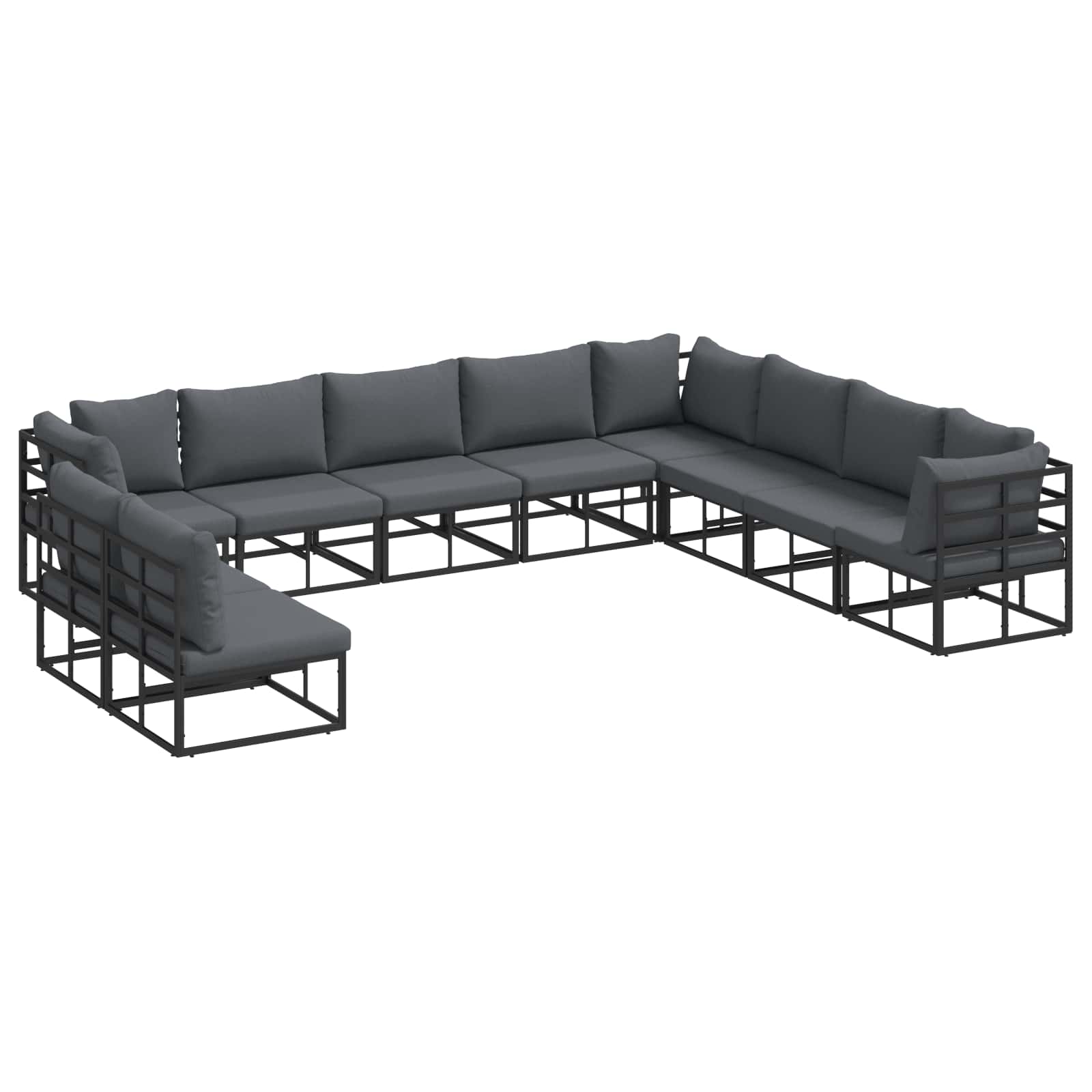 vidaXL Gartensofa-set mit Kissen 10 pcs Schwarz Aluminium