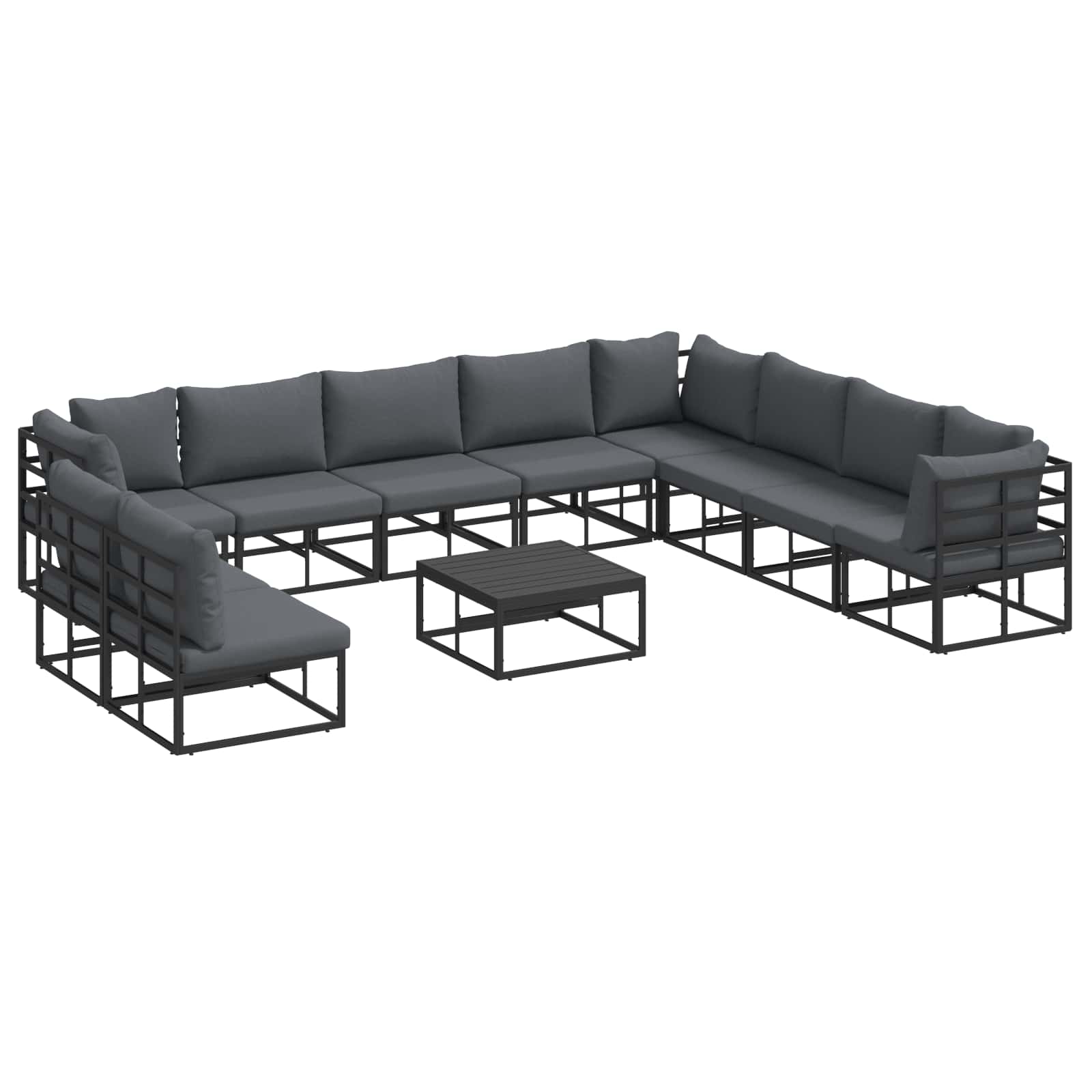 vidaXL Gartensofa-set mit Kissen 10 pcs Schwarz Aluminium