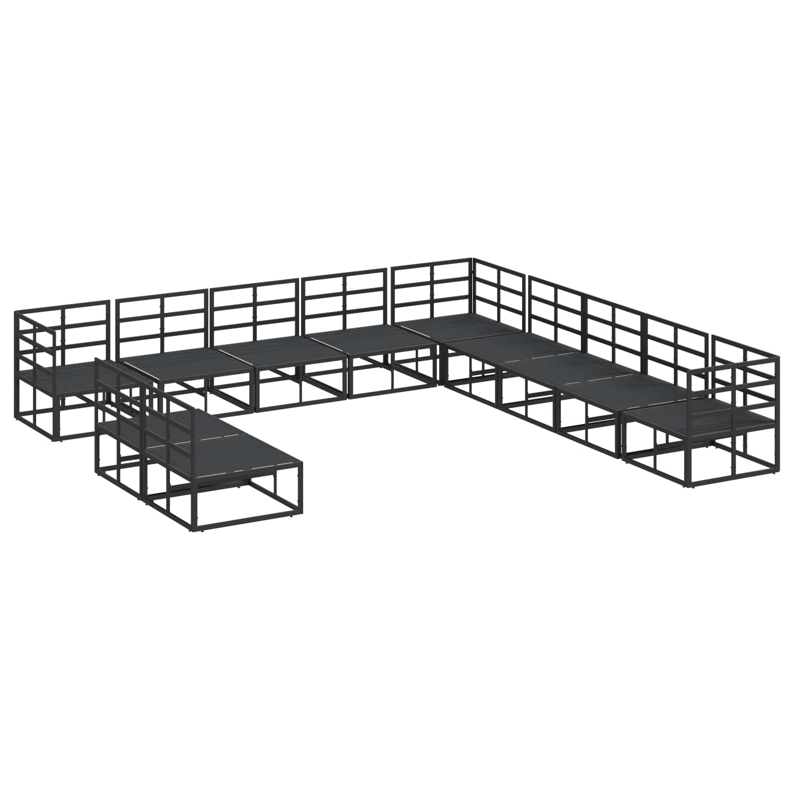 vidaXL Gartensofa-set mit Kissen 11 pcs Schwarz Aluminium