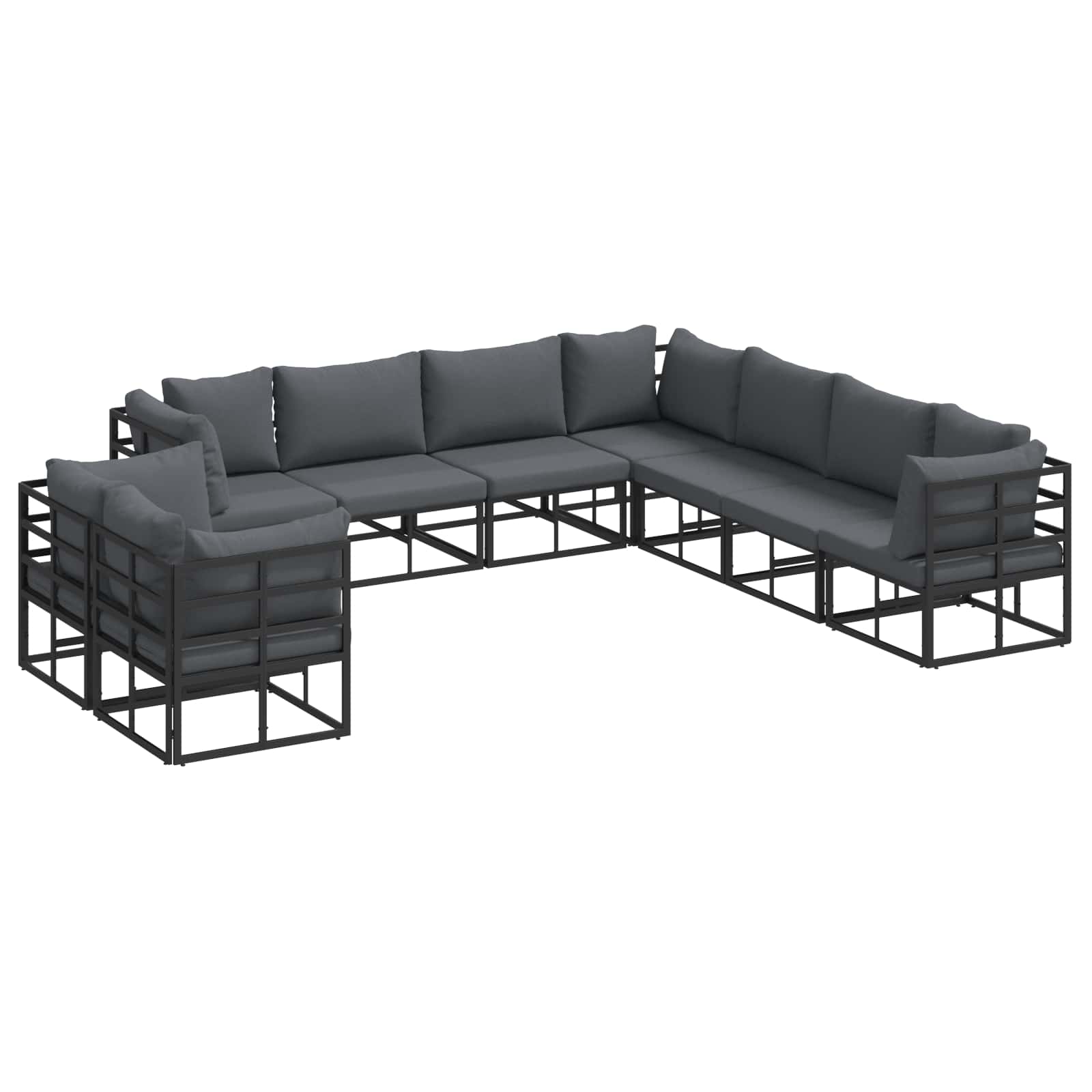 vidaXL Gartensofa-set mit Kissen 9 pcs Schwarz Aluminium