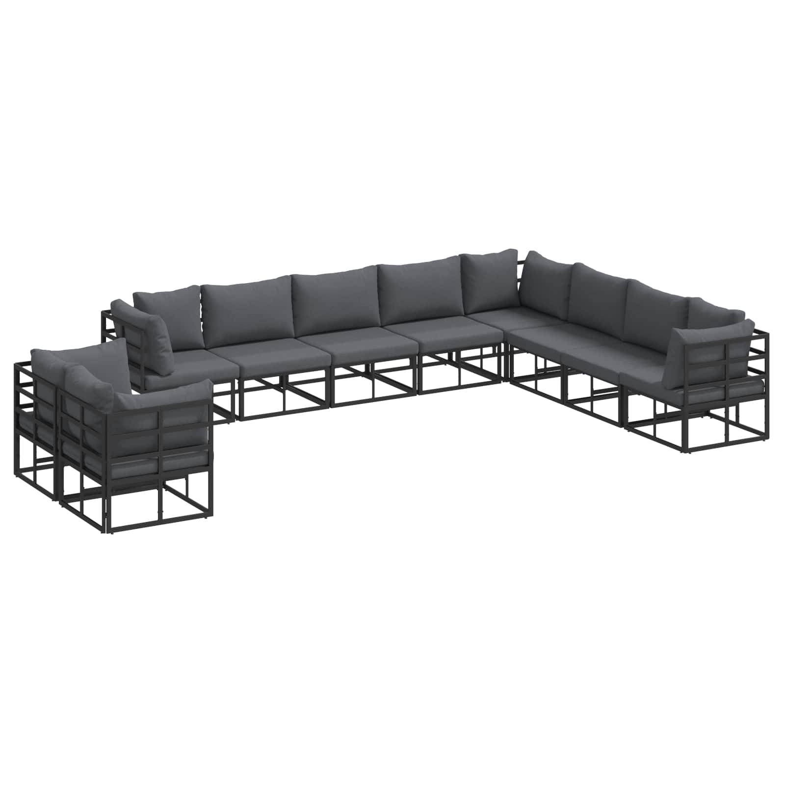 vidaXL Gartensofa-set mit Kissen 10 pcs Schwarz Aluminium