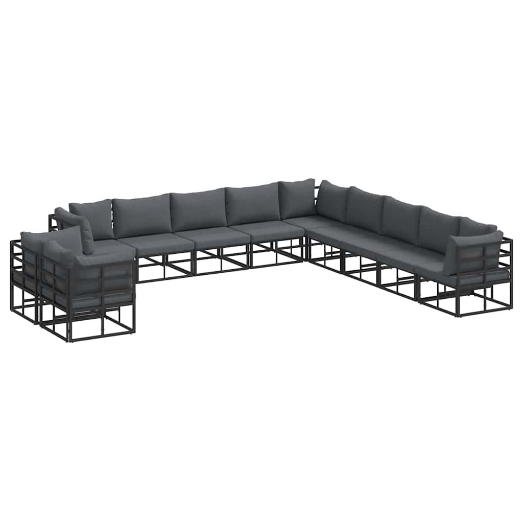 vidaXL Gartensofa-set mit Kissen 11 pcs Schwarz Aluminium