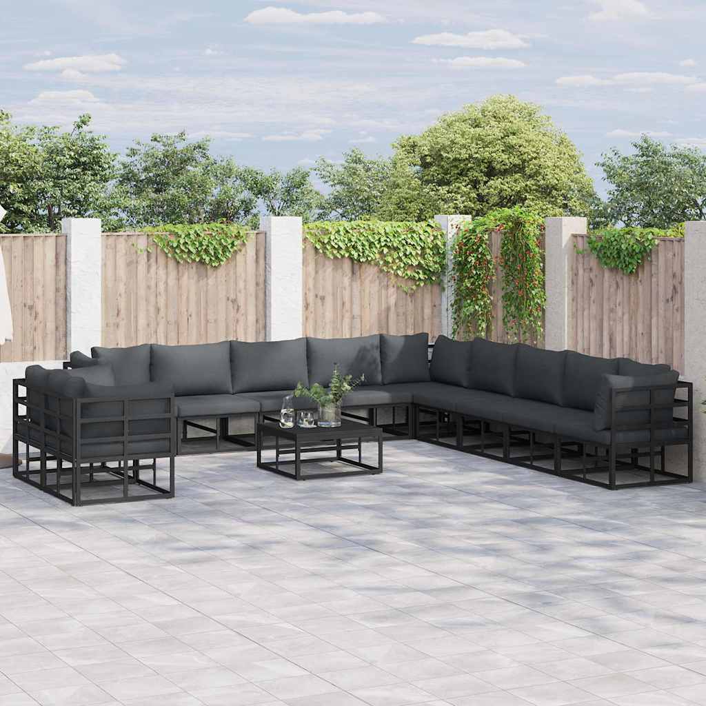 vidaXL Gartensofa-set mit Kissen 11 pcs Schwarz Aluminium