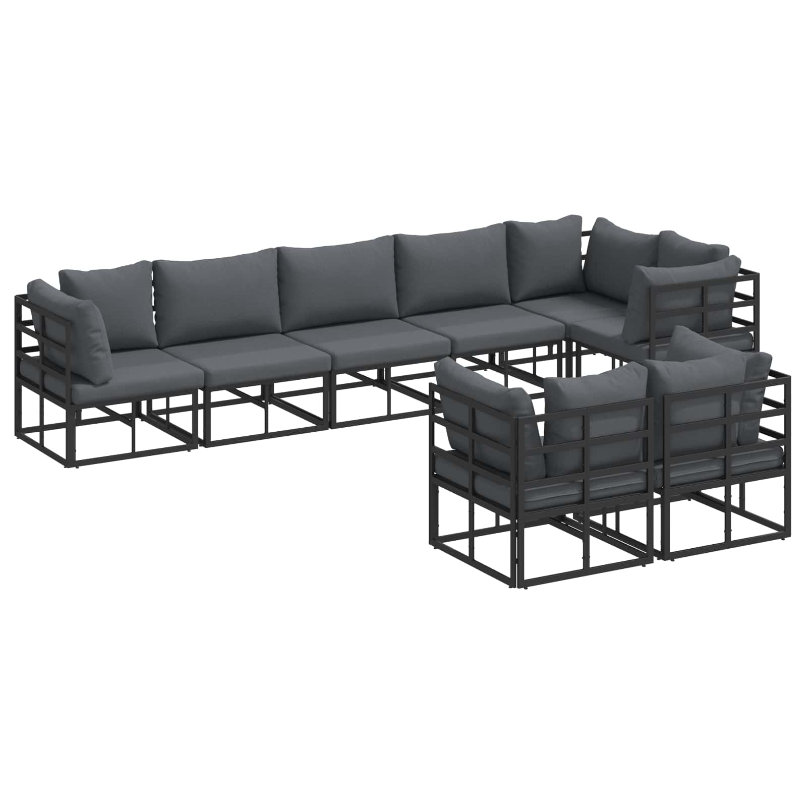 vidaXL Gartensofa-set mit Kissen 8 pcs Schwarz Aluminium
