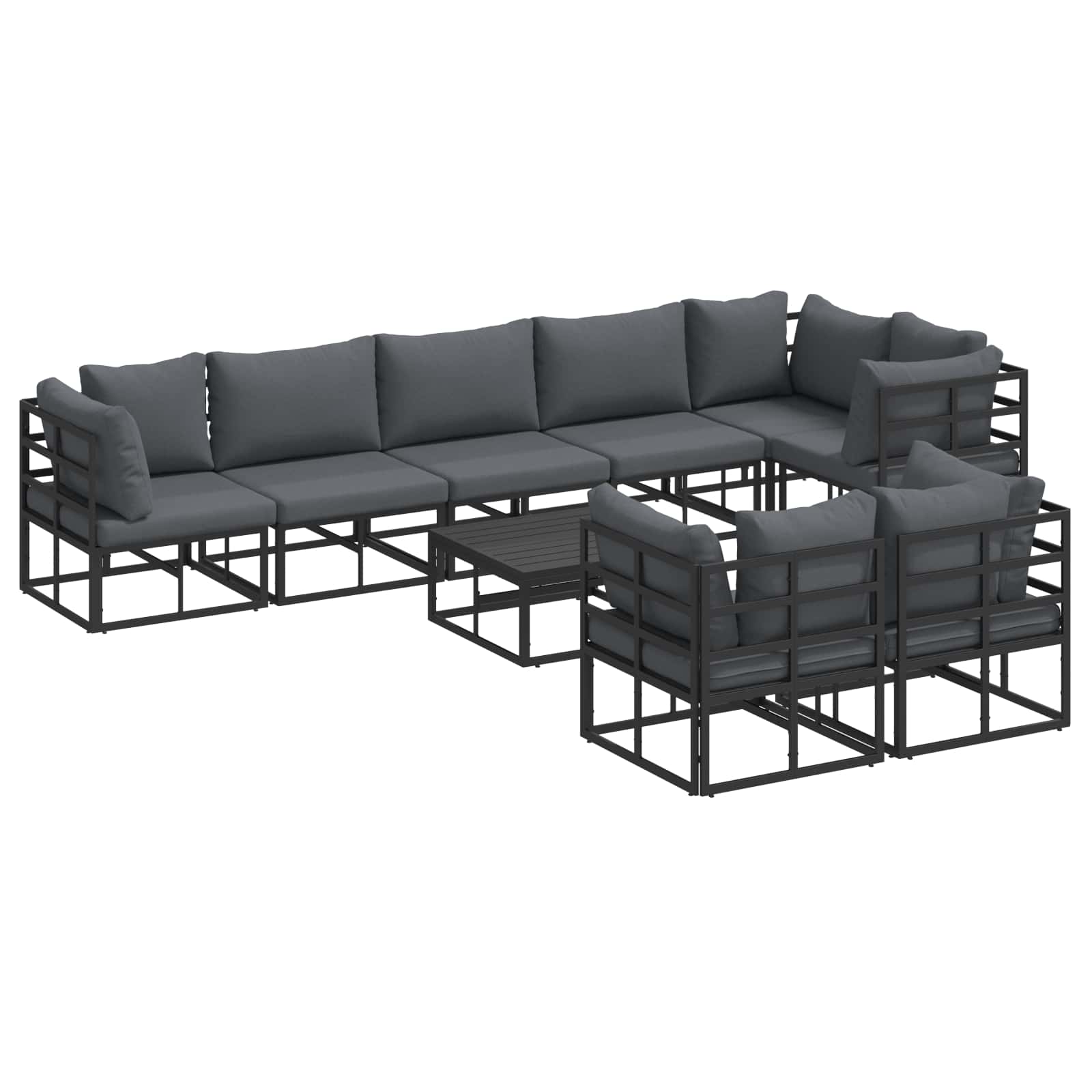 vidaXL Gartensofa-set mit Kissen 8 pcs Schwarz Aluminium