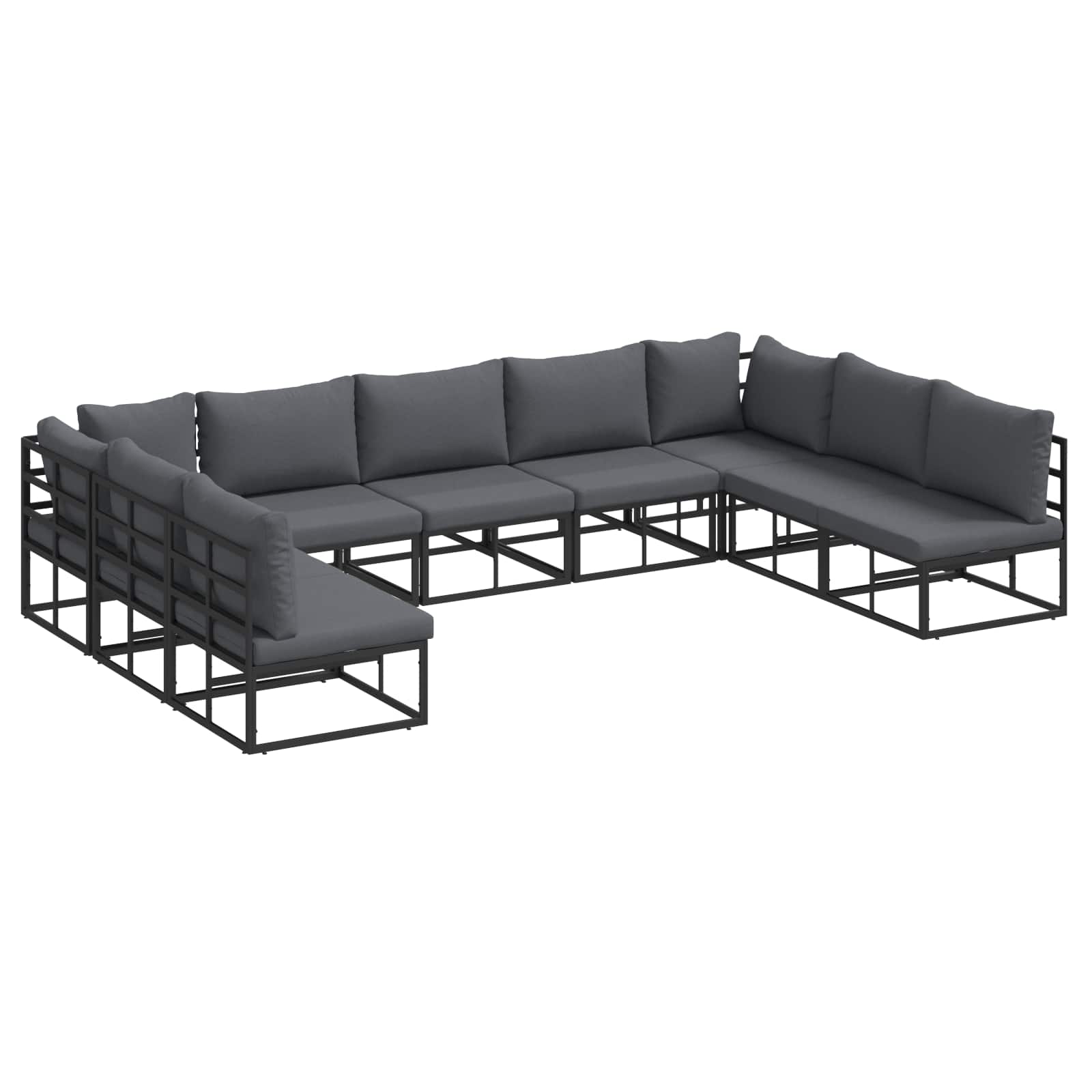 vidaXL Gartensofa-set mit Kissen 9 pcs Schwarz Aluminium