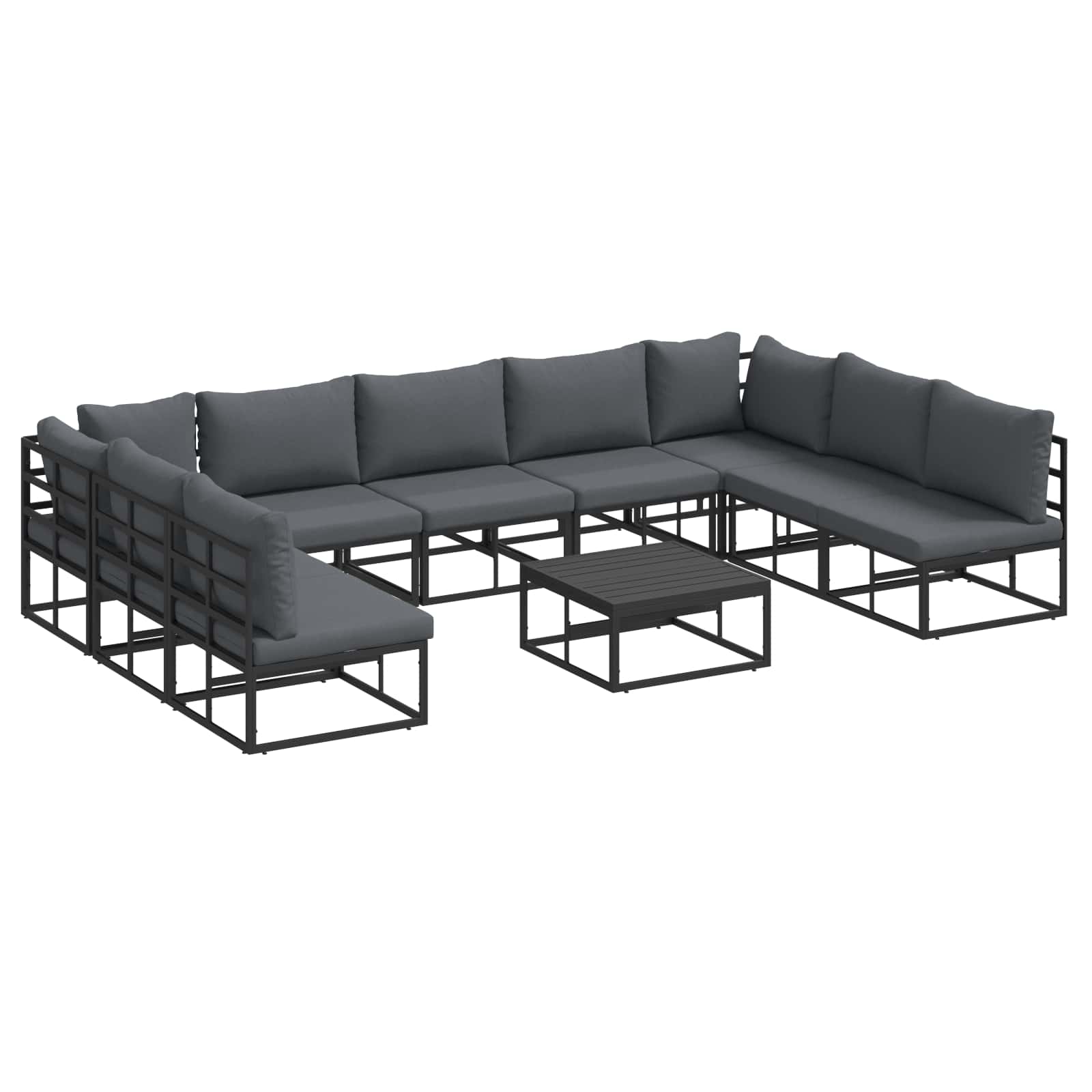 vidaXL Gartensofa-set mit Kissen 9 pcs Schwarz Aluminium