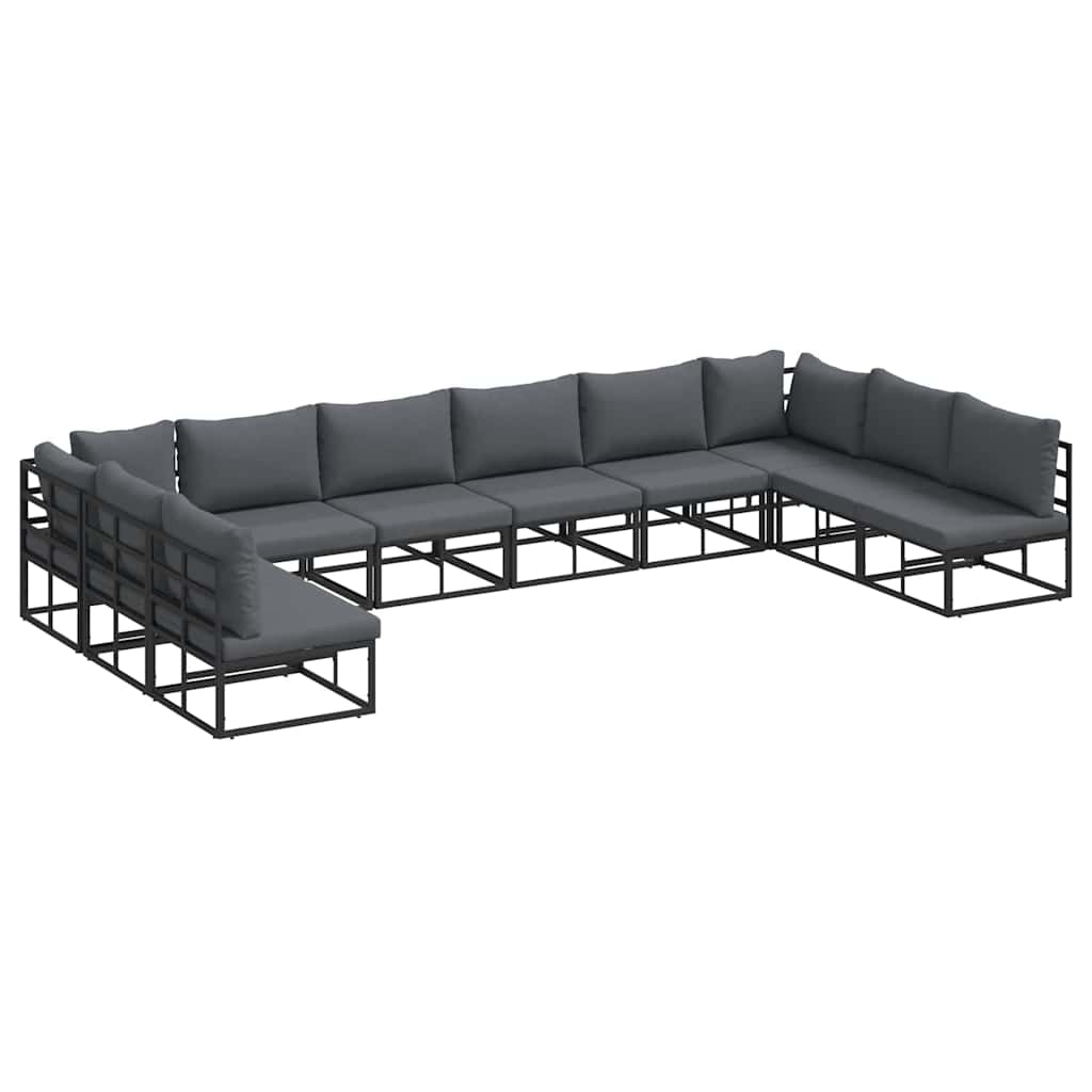 vidaXL Gartensofa-set mit Kissen 10 pcs Schwarz Aluminium