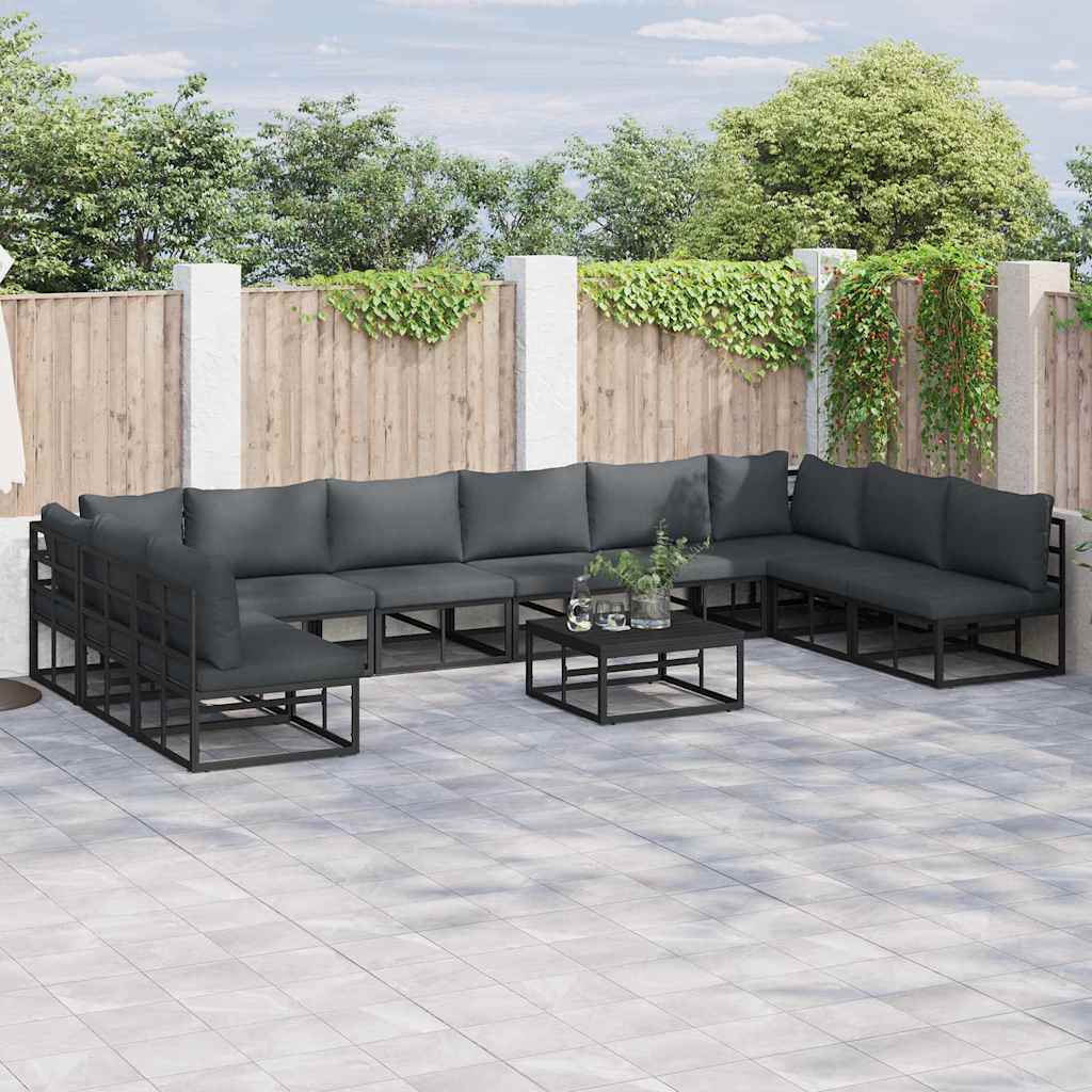 vidaXL Gartensofa-set mit Kissen 10 pcs Schwarz Aluminium