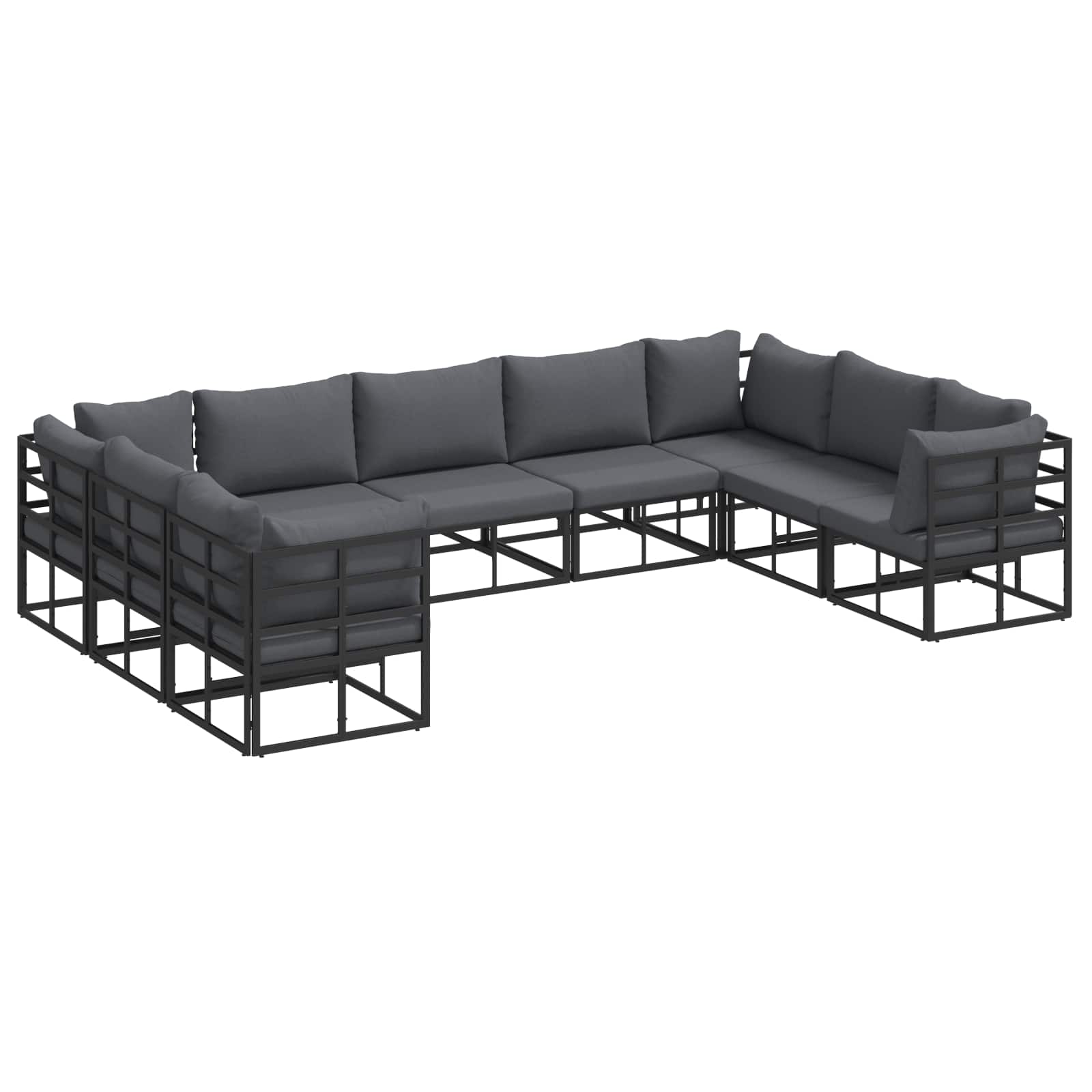 vidaXL Gartensofa-set mit Kissen 9 pcs Schwarz Aluminium