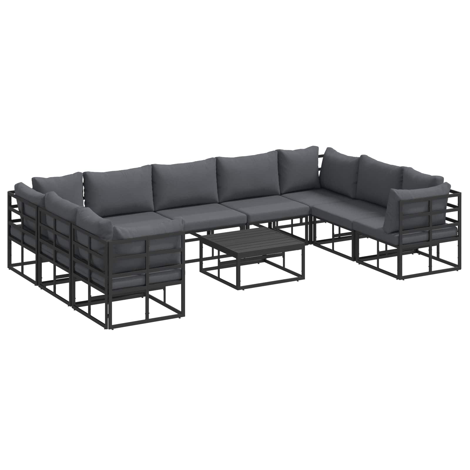 vidaXL Gartensofa-set mit Kissen 9 pcs Schwarz Aluminium