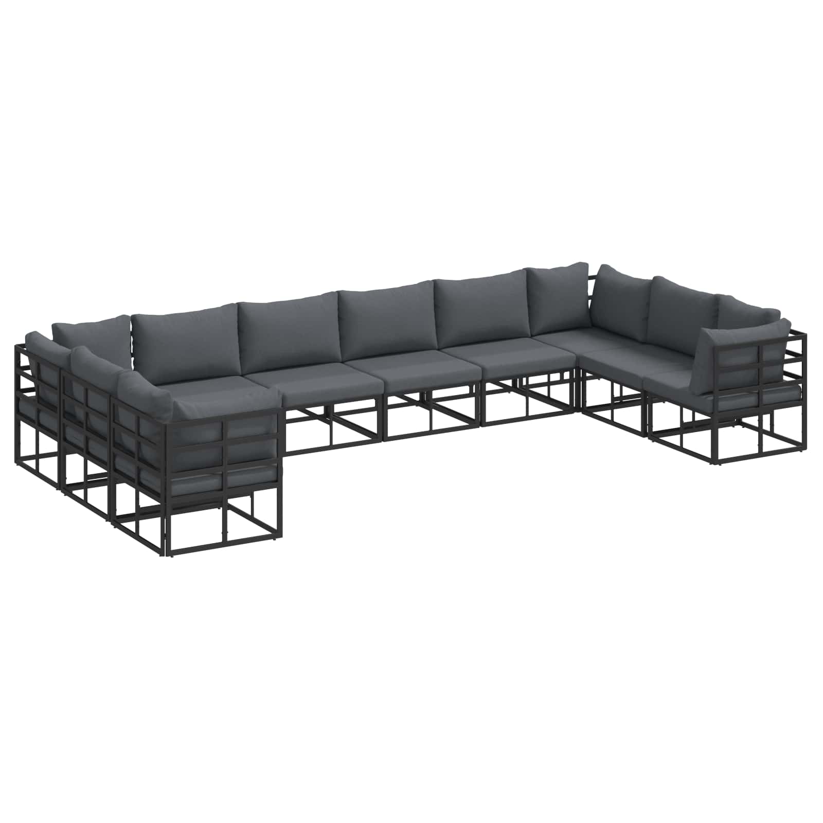 vidaXL Gartensofa-set mit Kissen 10 pcs Schwarz Aluminium