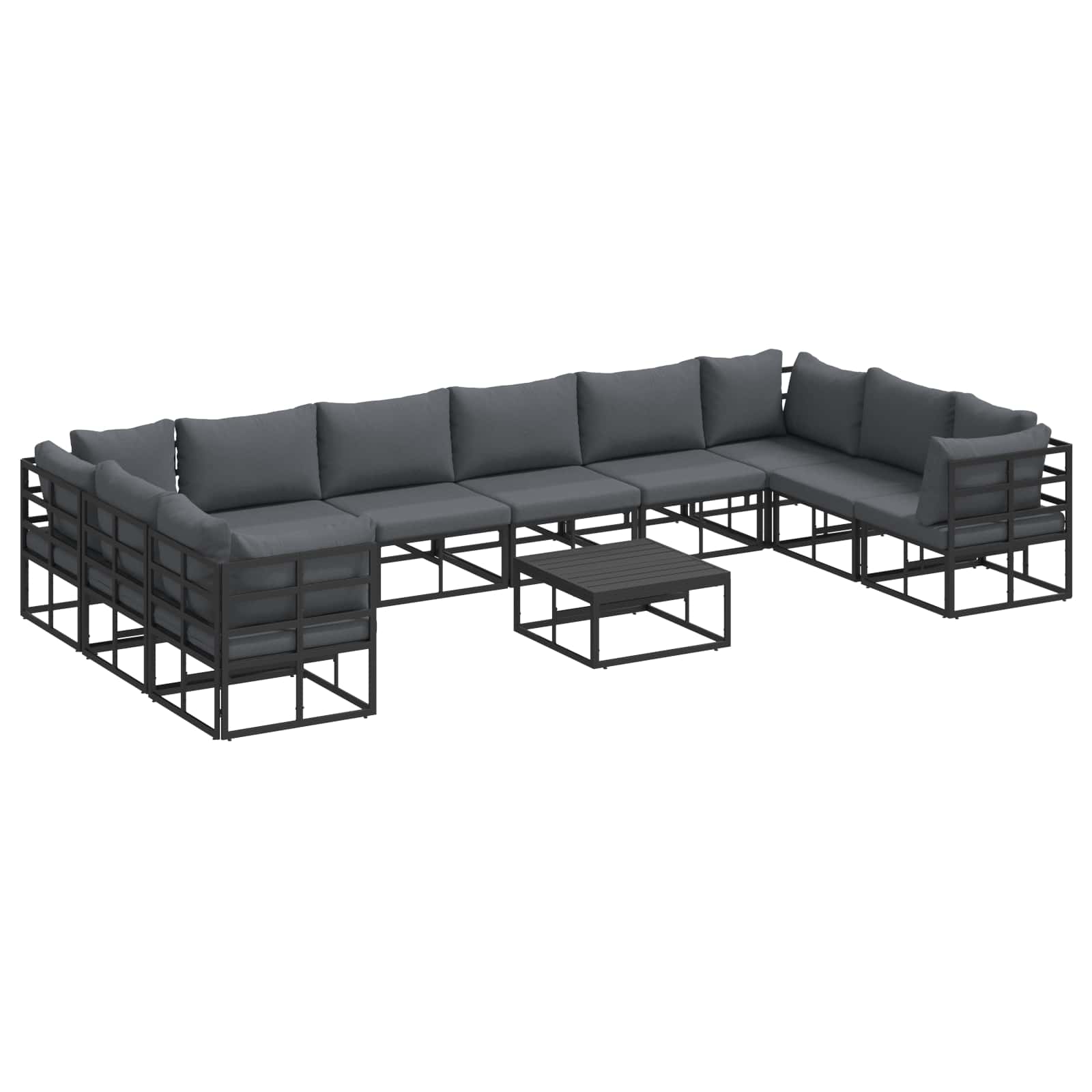 vidaXL Gartensofa-set mit Kissen 10 pcs Schwarz Aluminium