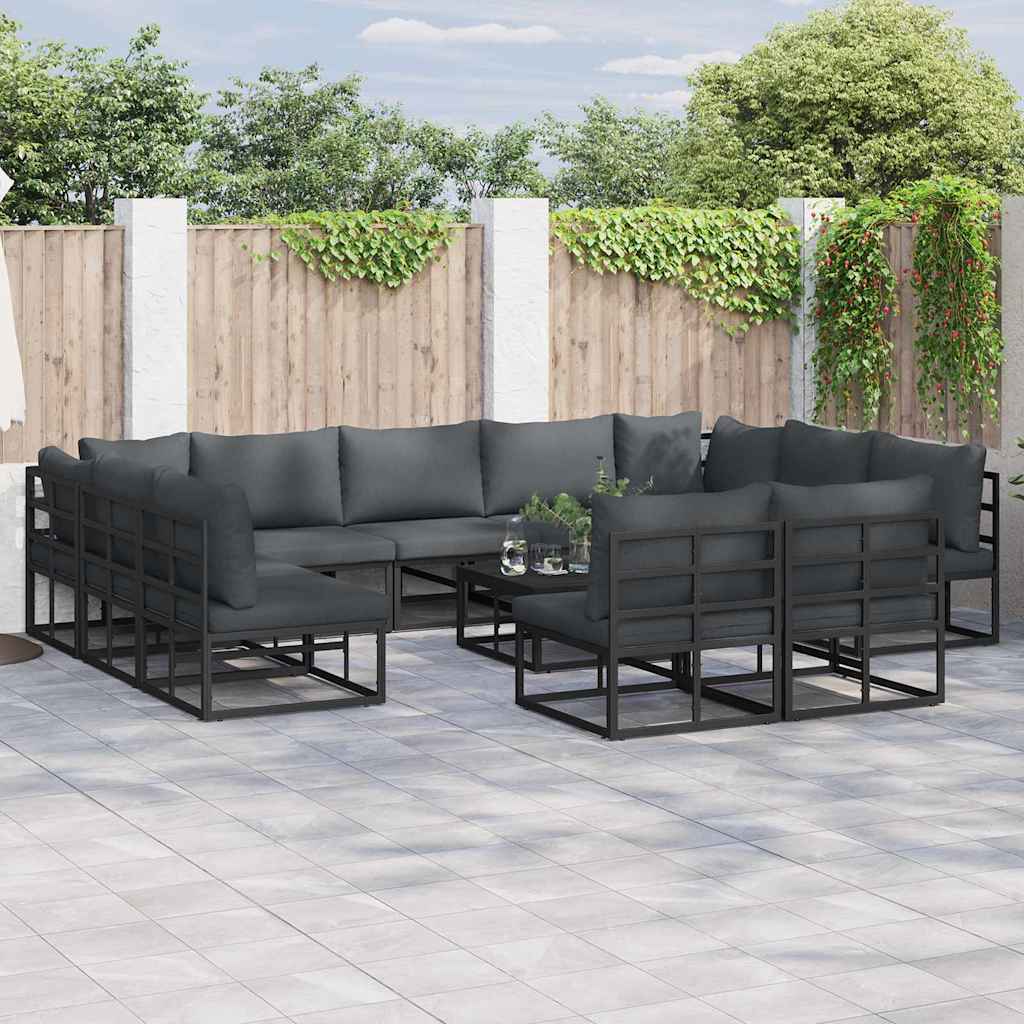 vidaXL Gartensofa-set mit Kissen 11 pcs Schwarz Aluminium
