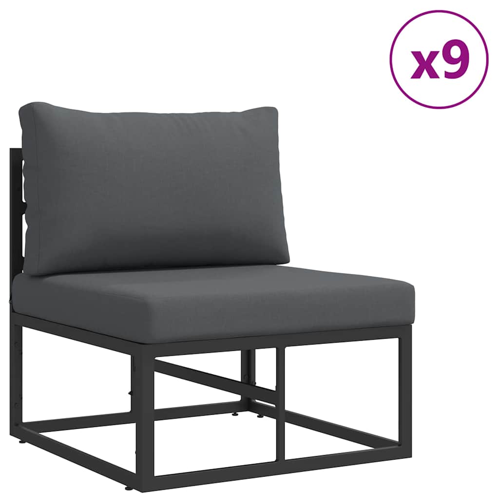 vidaXL Gartensofa-set mit Kissen 11 pcs Schwarz Aluminium