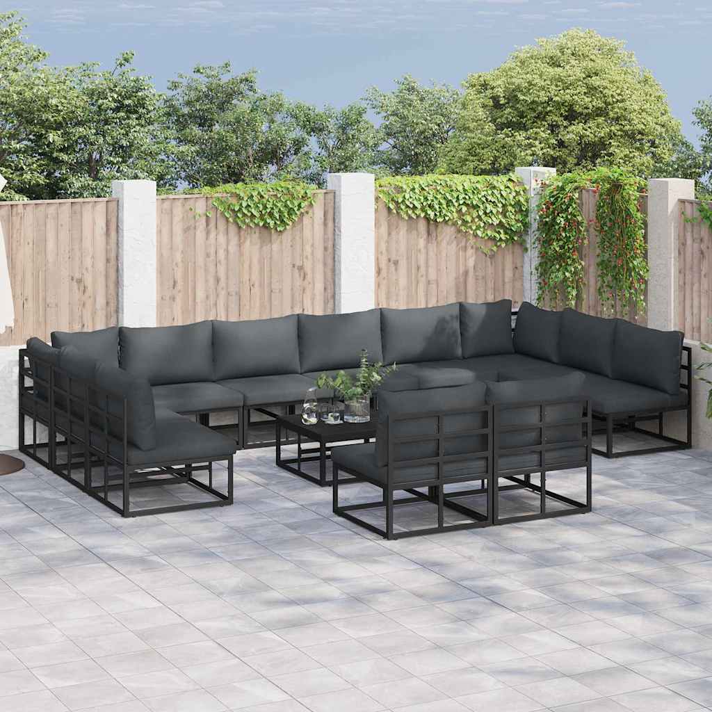 vidaXL Gartensofa-set mit Kissen 12 pcs Schwarz Aluminium