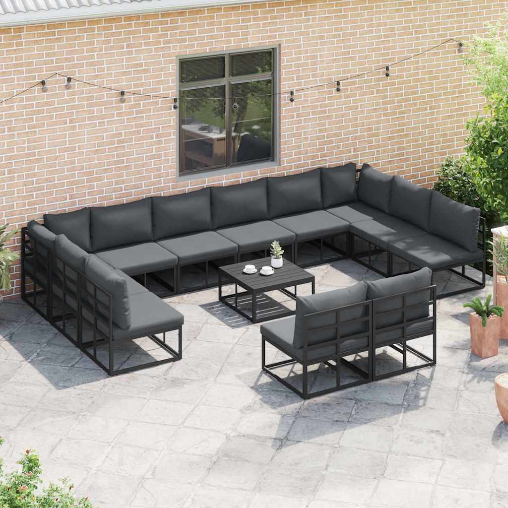 vidaXL Gartensofa-set mit Kissen 12 pcs Schwarz Aluminium