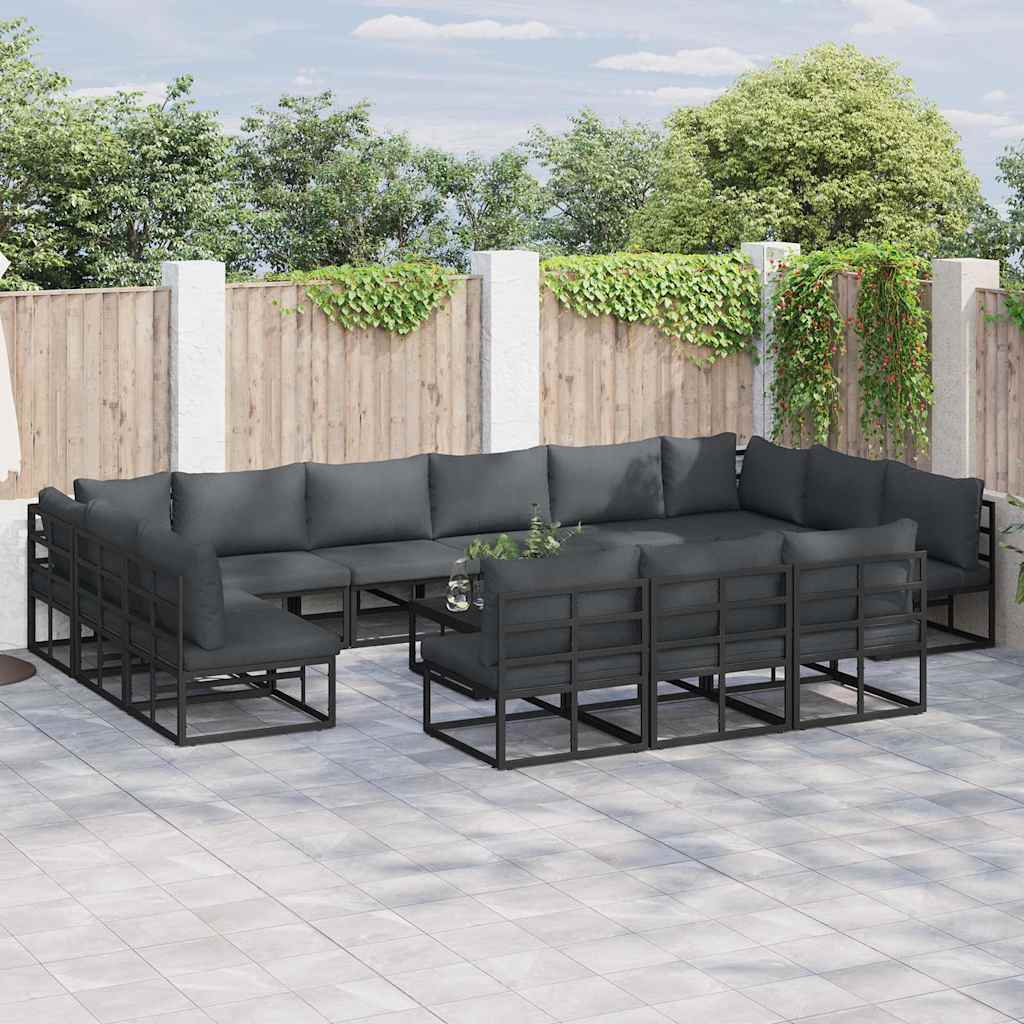 vidaXL Gartensofa-set mit Kissen 13 pcs Schwarz Aluminium