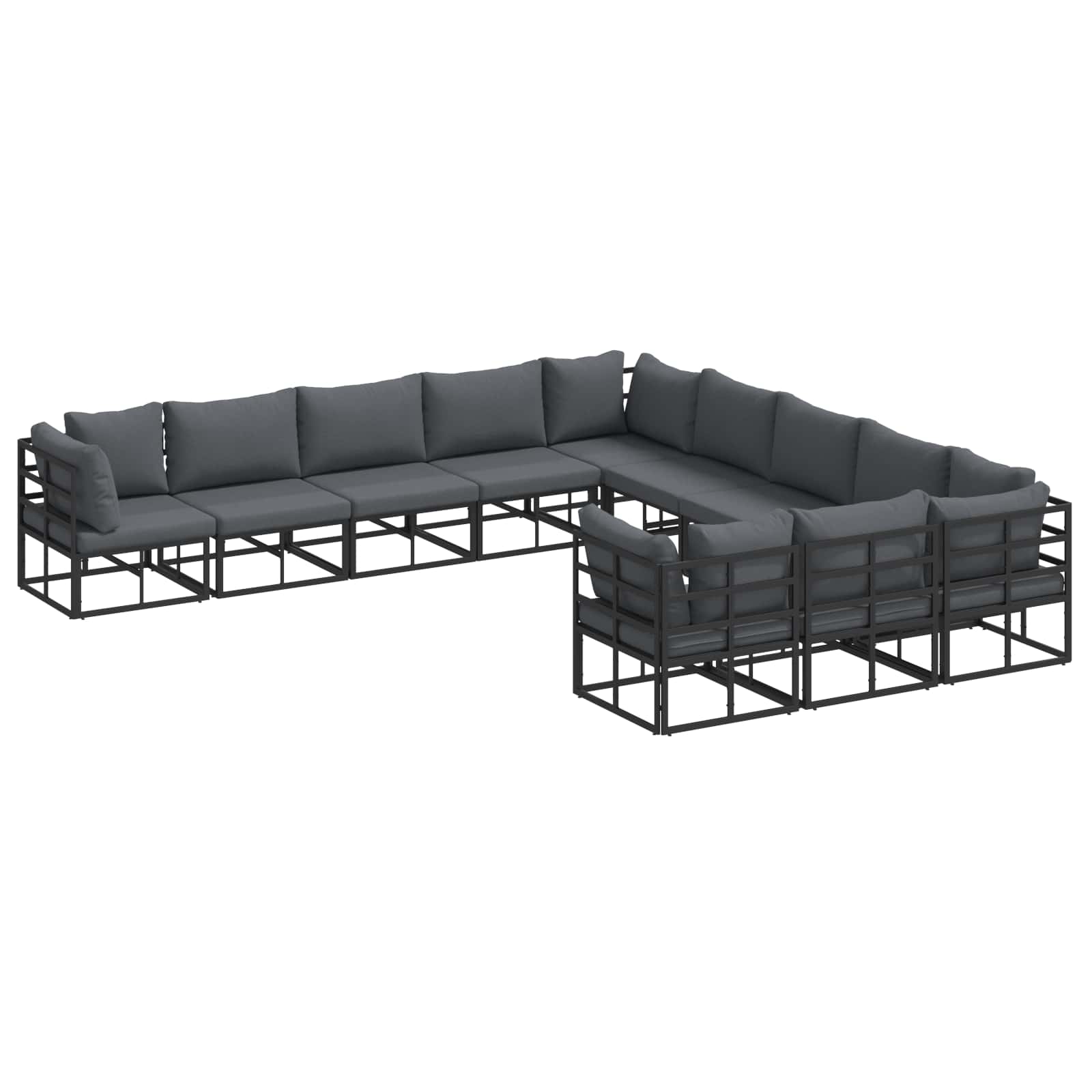 vidaXL Gartensofa-set mit Kissen 11 pcs Schwarz Aluminium