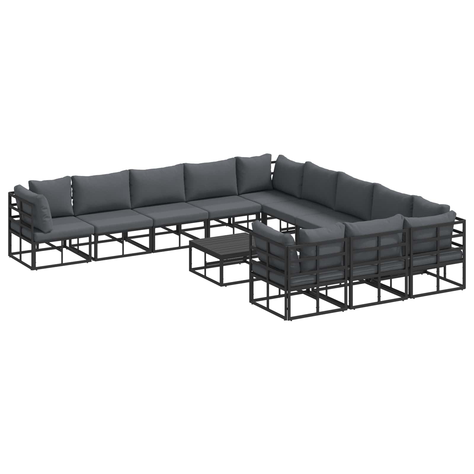 vidaXL Gartensofa-set mit Kissen 11 pcs Schwarz Aluminium
