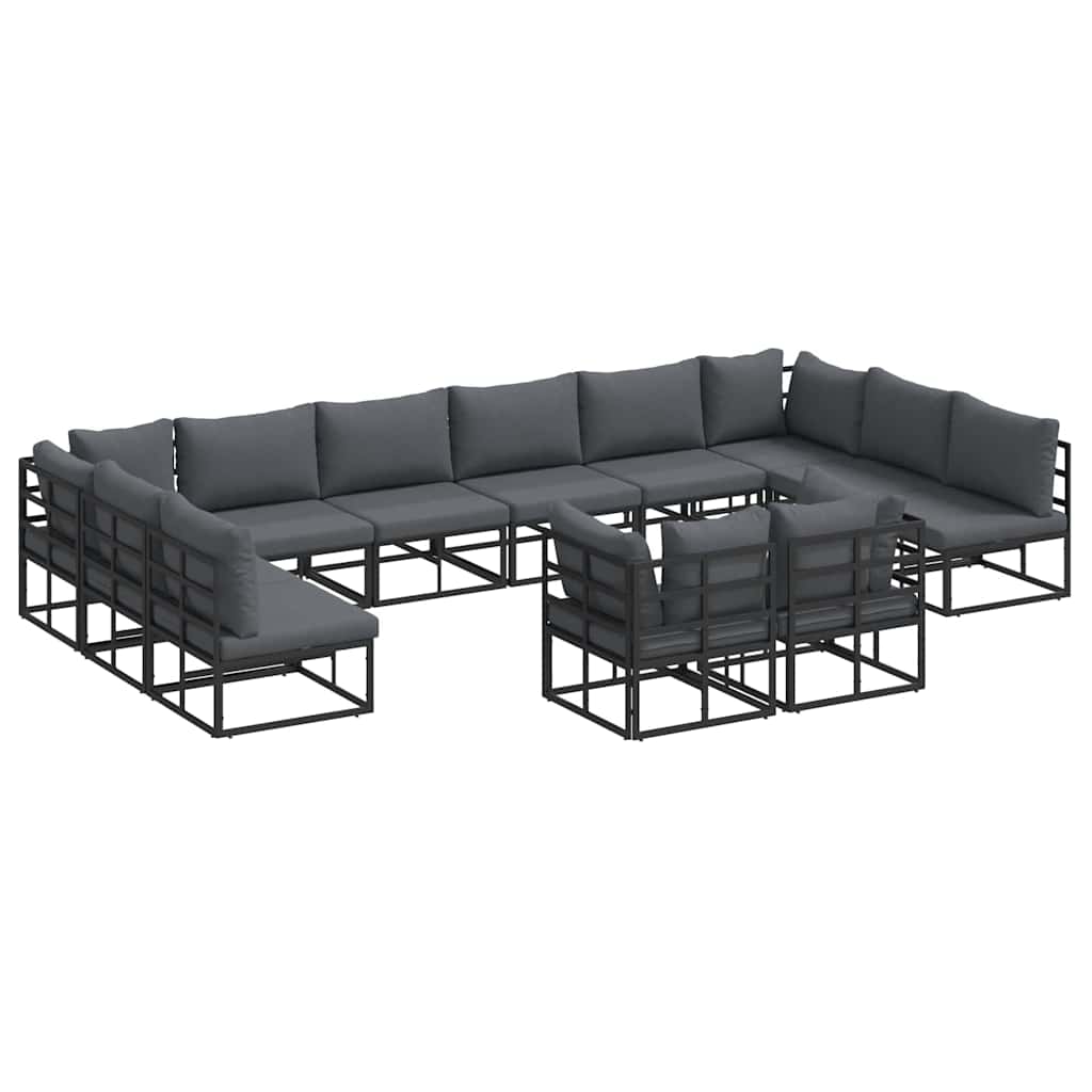 vidaXL Gartensofa-set mit Kissen 12 pcs Schwarz Aluminium
