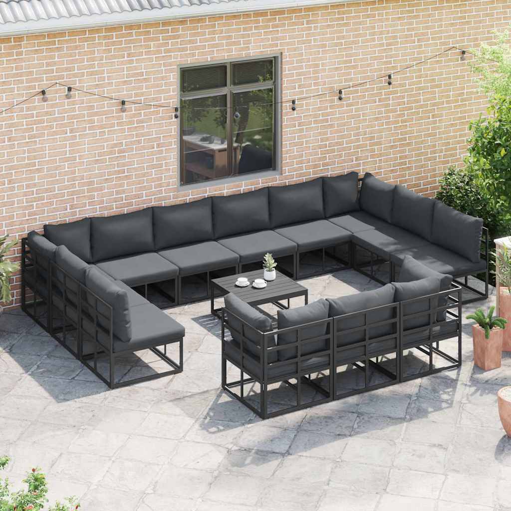 vidaXL Gartensofa-set mit Kissen 13 pcs Schwarz Aluminium