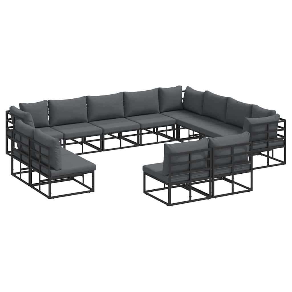 vidaXL Gartensofa-set mit Kissen 12 pcs Schwarz Aluminium