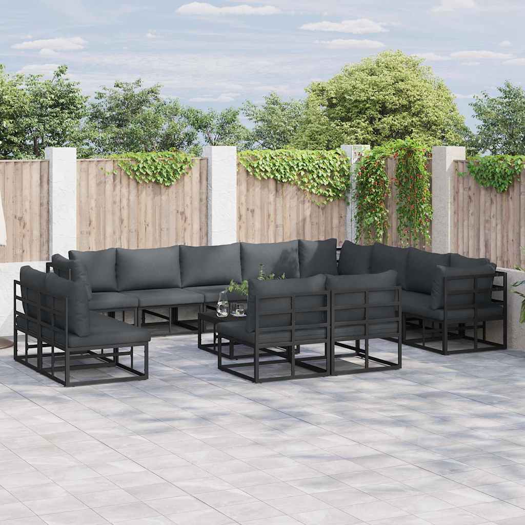 vidaXL Gartensofa-set mit Kissen 12 pcs Schwarz Aluminium