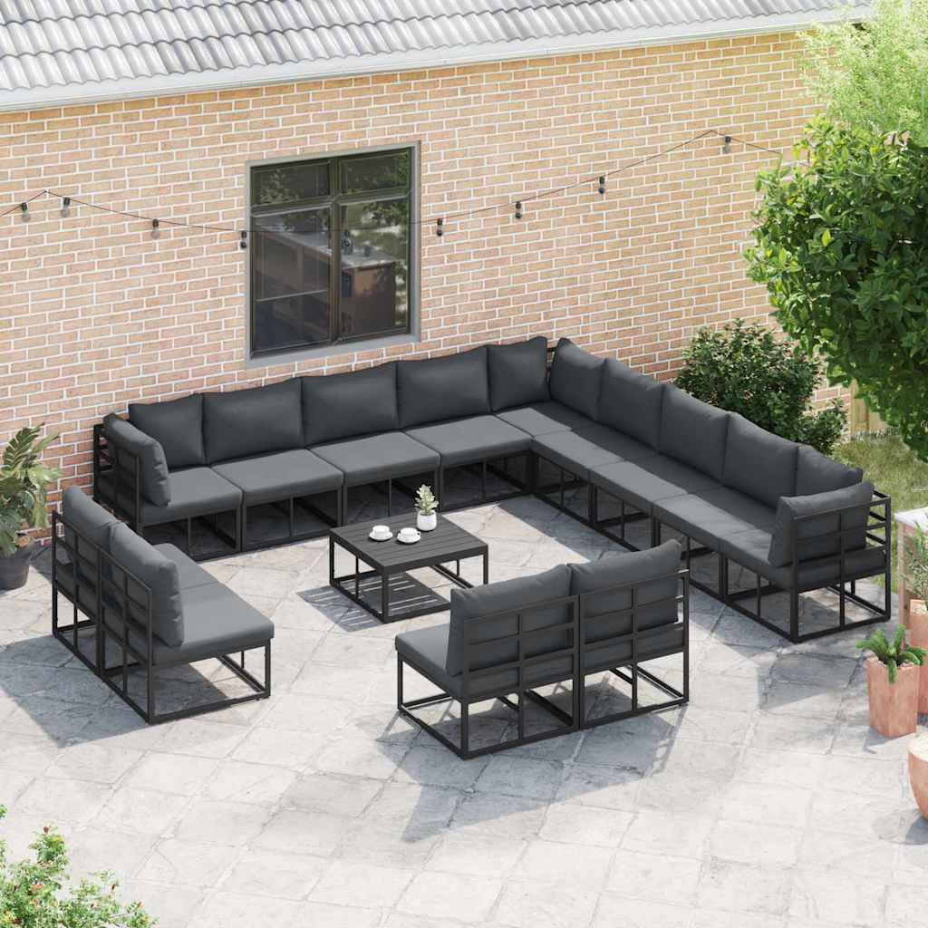 vidaXL Gartensofa-set mit Kissen 13 pcs Schwarz Aluminium
