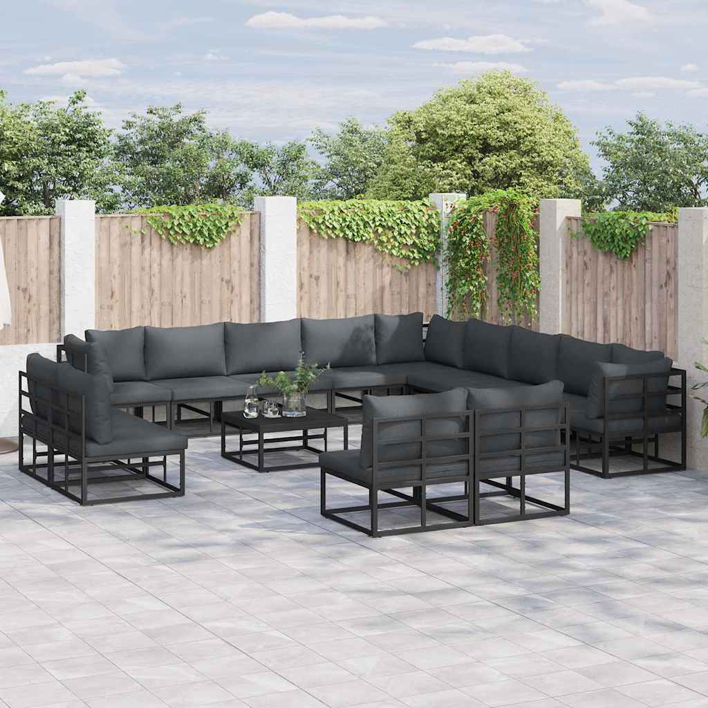 vidaXL Gartensofa-set mit Kissen 13 pcs Schwarz Aluminium